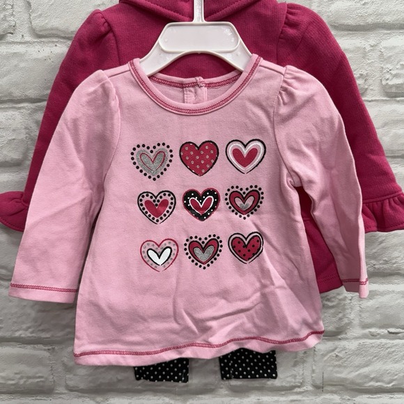 Kids Hwadquarters Girls 3/6M Pink Heart polkadot 3 Pc Jacket, Top & Legging Set - Picture 6 of 7